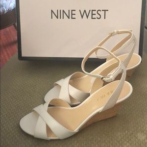Nine West Nwkami  White Leather Sandal Cork Wedge